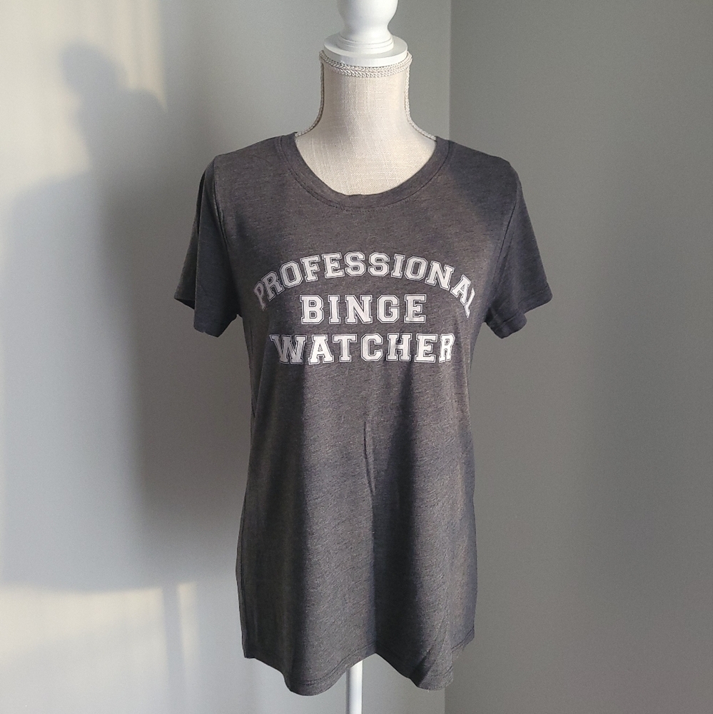 Gray Graphic Tee - Professional Binge Watcher